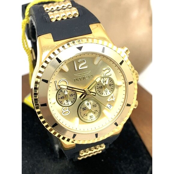 Invicta Women\'s Watch 36909 Quartz Chronograph Gold Black Rubber Band 39mm main image 11